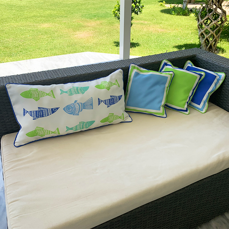 blue green square cushions